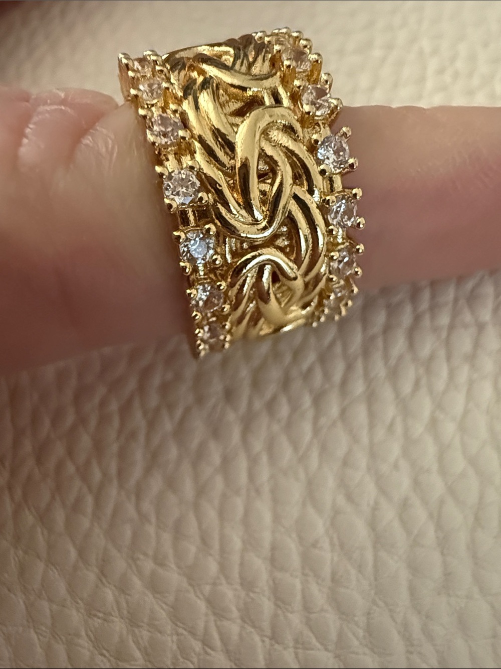 14K Gold-Filled Filigree Crystal Edge Wide Band Ring
